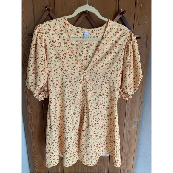 Sokie Collective yellow floral button-down flare ruffled dress - Picture 1 of 11